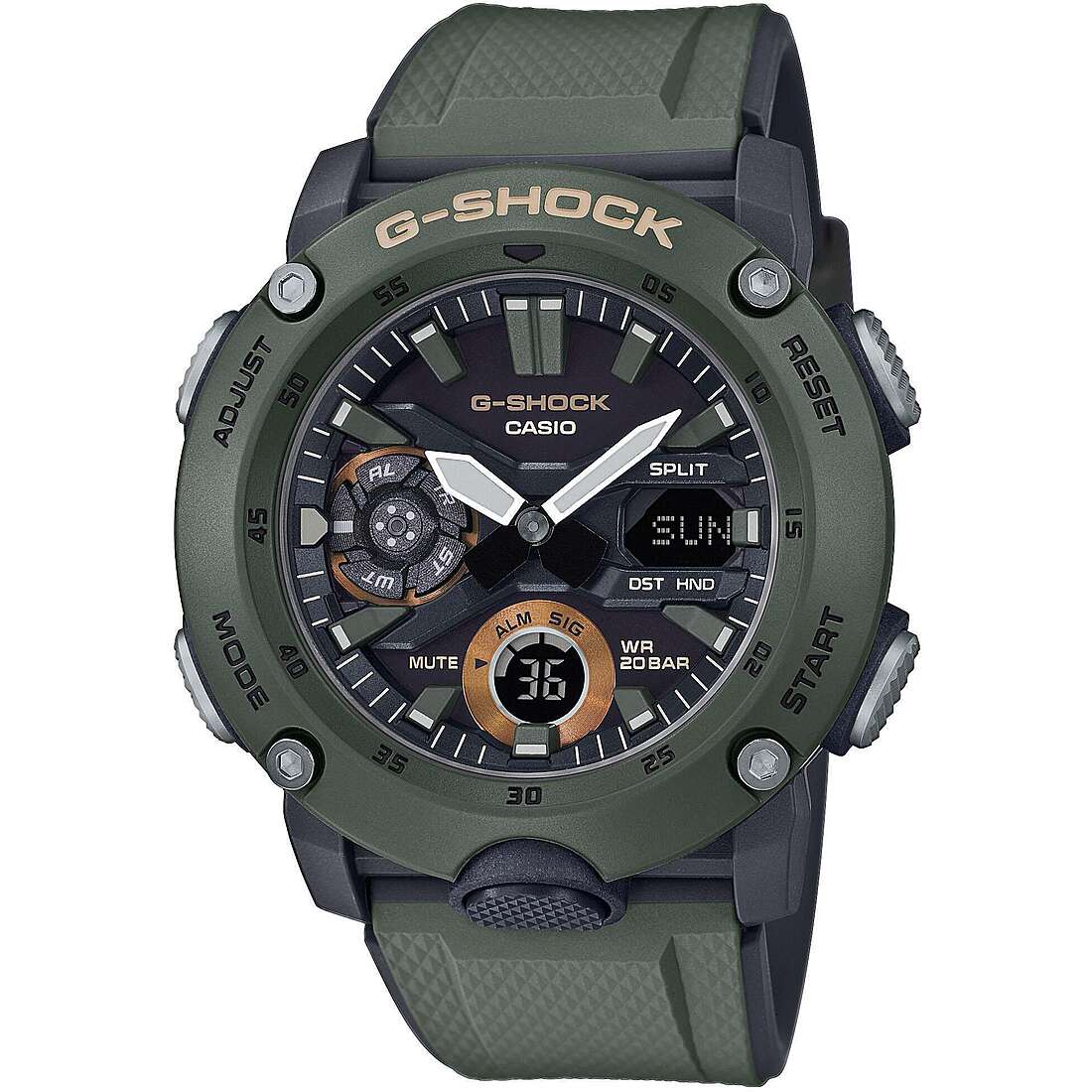 orologio G-Shock Gs Basic Verde Militare multifunzione uomo GA-2000-3AER